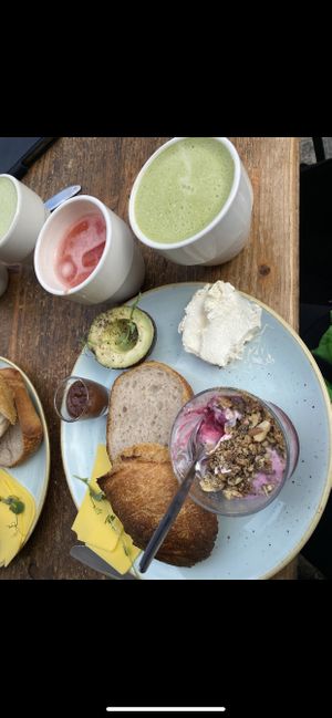 Brunch plate & beverages!  at Kaf in Copenhagen