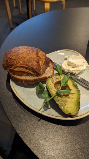 Sourdough bun with avocado (that whipped butter!!!) at Kaf in Copenhagen