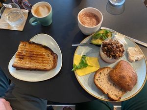 “Seasonal grilly” on left and “brunch komplet” on right (both very fulfilling and recommend!!)  at Kaf in Copenhagen