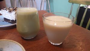 Matcha latte and soya milk at Kaf in Copenhagen
