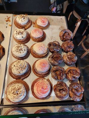The best vegan cinnamon rolls (left) I ever had! Chocolate inside and a cream that is just perfect. at Kaf in Copenhagen