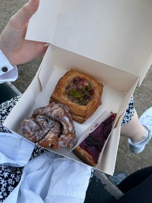 New York cheesecake, cinnamon cruffin and rhubarb spandauer at Kaf in Copenhagen