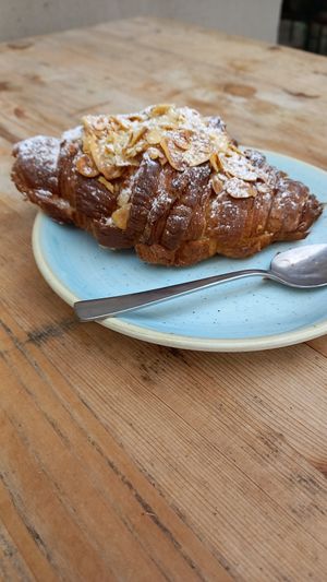 almond croissant filled with marzipan 38dkk≈5,09€ at Kaf in Copenhagen