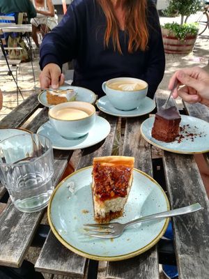 Vegan pecan pie cheese cake + triple chocolate cheese cake +lemon cheese cake at Kaf in Copenhagen