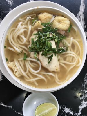 Taiwanese noodle soup  at Shin House Vegetarian in Phnom Penh