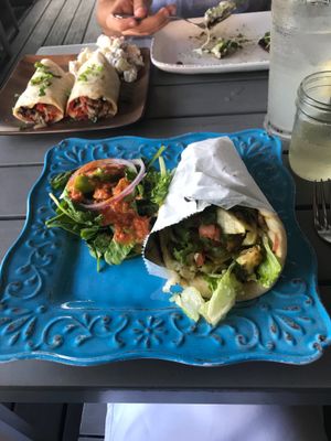 Tikka Wrap: hummus, grilled veggies, herb aioli on a house-made pita at The Nomad Cafe in Melbourne