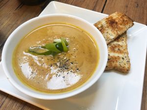 Pumpkin soup with toast at Lentil As Anything - Thornbury in Thornbury