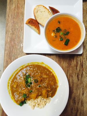 Sweet potato soup and curry at Lentil As Anything - Thornbury in Thornbury