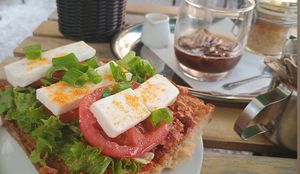 Red pesto and Greek block bread at Blatouch in Prague