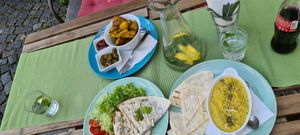 Quesadilla, hummus, 🥔 at Blatouch in Prague