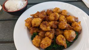 Orange chicken, I didn't consider it spicy at all.  But very good. at Xin Bowl in Ridgecrest