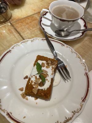 Carrot cake and hot soy chai   at Milan Nataraj in Tokyo