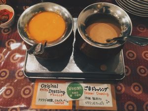 Delicious vegan dressings at Milan Nataraj in Tokyo