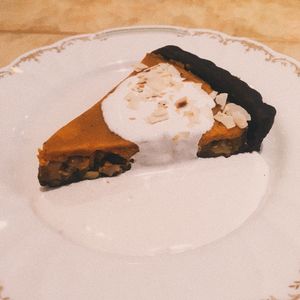 Vegan dessert with soy whipped cream  at Milan Nataraj in Tokyo