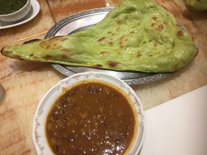 Bean curry with vegan naan  at Milan Nataraj in Tokyo