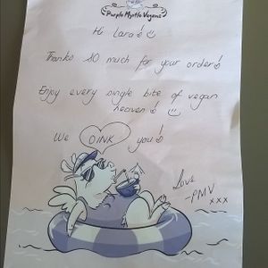 Adorable note I got with my order at Purple Myrtle Vegans in Johannesburg