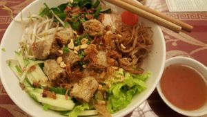 Bun Cha Gio (Vermicelli topped with lettuce, herbs, veggies, mock meat and fried spring rolls.) at Pho Nam Chay in Ho Chi Minh City