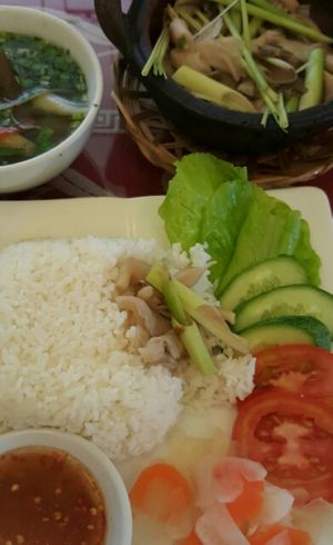 Com Bao Ngu Thap Cam - Oyster mushrooms steamed with lemon grass and other veg at Pho Nam Chay in Ho Chi Minh City