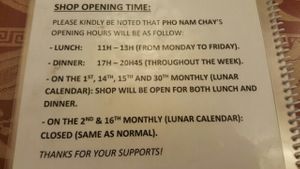 Hours at Pho Nam Chay in Ho Chi Minh City