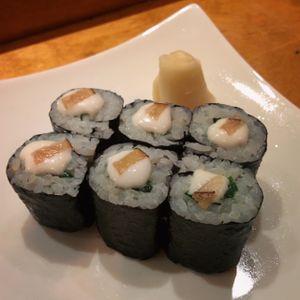 Garlic chive maki with vegan mayo and pickled pear.  at Arami in Chicago