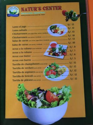 Menu 2023 at Nature's Center Vegetarian Restaurant in Cajamarca