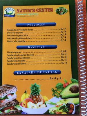 Menu 2023 at Nature's Center Vegetarian Restaurant in Cajamarca