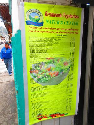 Menu at Nature's Center Vegetarian Restaurant in Cajamarca