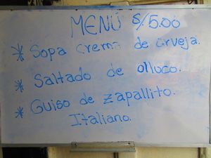 Daily Menu at Nature's Center Vegetarian Restaurant in Cajamarca