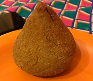 Coxinha - traditional brazilian snack. This vegan version is made with jackfruit meat. at Mamba Vegan in Curitiba