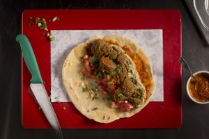 Falafel on a Pita at Baba Ghanoush Falafel Shop in Athens