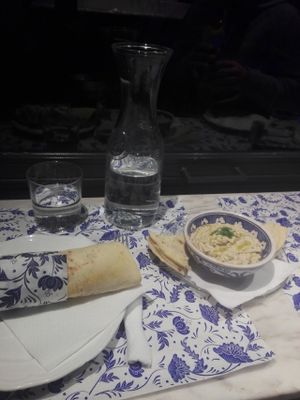 Vegan Falafel and Vegan eggplant salad at Baba Ghanoush Falafel Shop in Athens