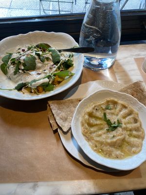 Baked cauliflower and baba ganoush  at Baba Ghanoush Falafel Shop in Athens