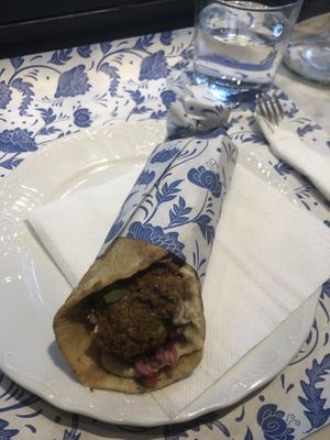 The falafel wrap with hummus  at Baba Ghanoush Falafel Shop in Athens