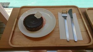 Rich and creamy chocolate tart with crumbly crust. at Vegan Heaven in Taipei