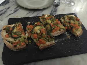 Toasted bread with vegetable at Maria Portuguesa Tapas in Coimbra