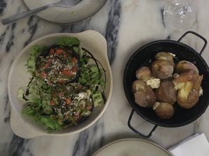Filled portobello mushrooms and roasted potatoes at Maria Portuguesa Tapas in Coimbra