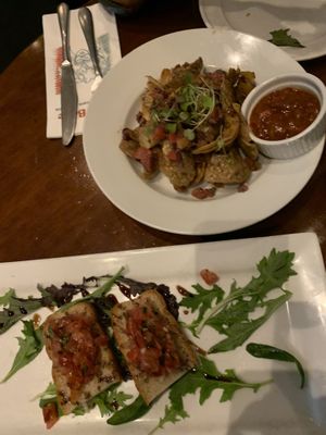 Bruschetta and crispy potatoe skins to start at Tutto Bene in Christchurch
