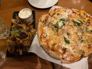 Potato skins and The Luciano pizza   at Tutto Bene in Christchurch
