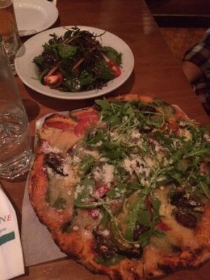 Pizza and salad YUM! at Tutto Bene in Christchurch