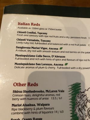 Vegan wine labled  at Tutto Bene in Christchurch