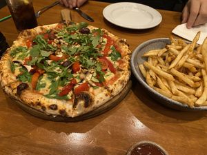 Ortolano pizza and fries   at Tutto Bene in Christchurch