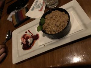 Vegan rhubarb crumble w/ coconut ice cream at Tutto Bene in Christchurch