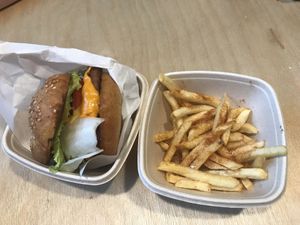 Cheeseburger with Fries at Vegan Day in Kazan