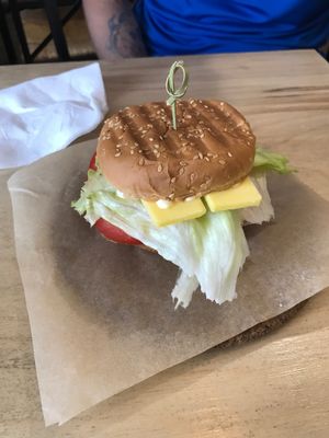 veg cheeseburger  at Vegan Day in Kazan
