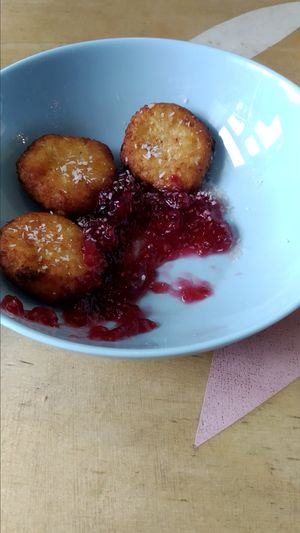 Tofu and bananas desert at Vegan Day in Kazan