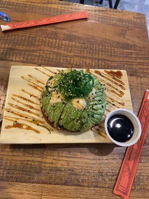 Sushi pizza. OMG at Love Life Cafe in Miami