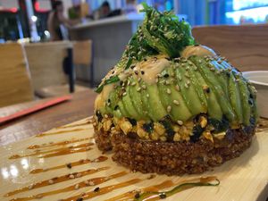 Please order this - Sushi pizza  at Love Life Cafe in Miami