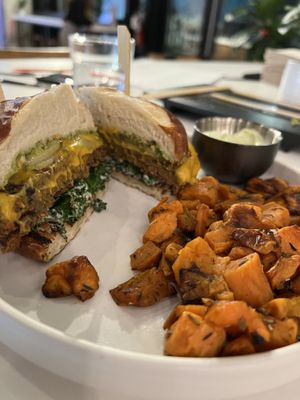 “Best veggie burger in America” - really good, but not the best.   at Love Life Cafe in Miami