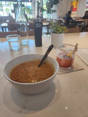 Hibiscus Mocktail & Curry Lentil soup.. glorious! at Love Life Cafe in Miami