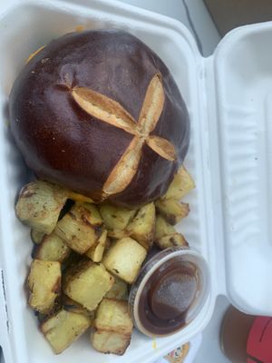 Famous burger with golden fries  at Love Life Cafe in Miami